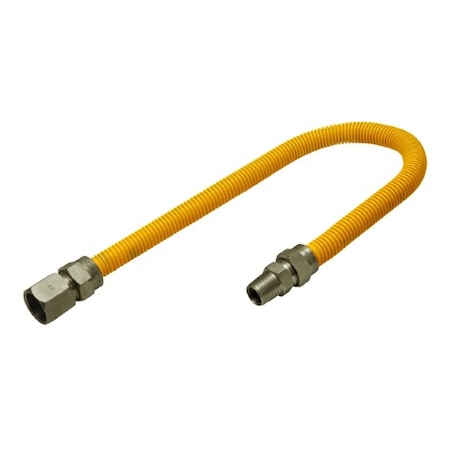 Flextron Gas Line Hose 5/8'' O.D.x30'' Len 3/4" FIPx1/2" MIP Fittings Yellow Coated Stainless Steel Flexible FTGC-YC12-30Q